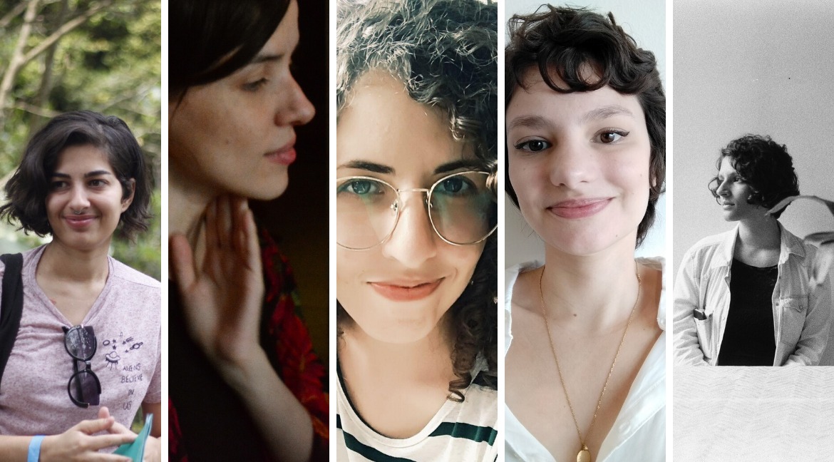 Line Lemos, Lu Cafaggi, Rebeca Prado, Laura Athayde e Carol Rossetti - Foto montagem de Fernanda Peixoto com fotos de arquivo pessoal das quadrinistas